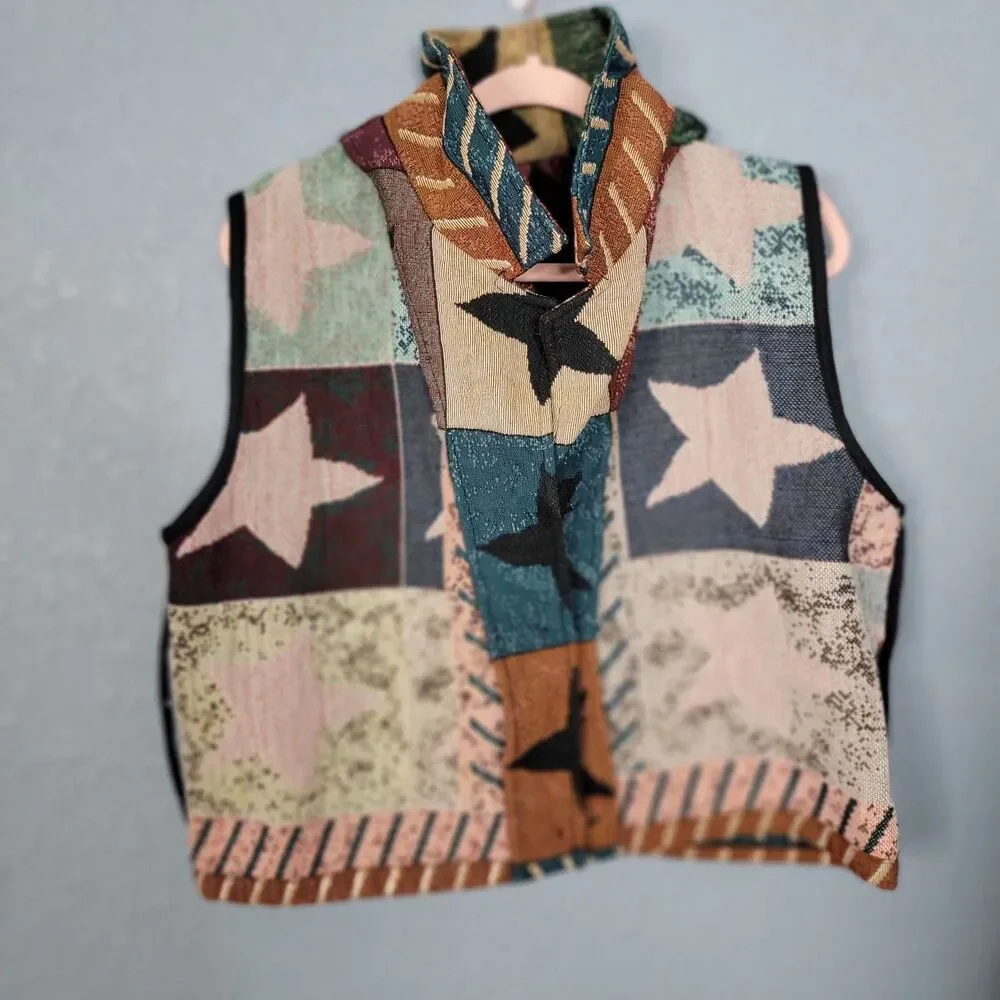 Vintage Don’t Mess With Texas  XL Tapestry Vest Western Star Patchwork Stars 90s